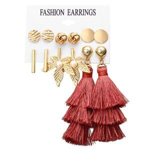 Fashion Dark Pink Earrings Set 6 Pairs